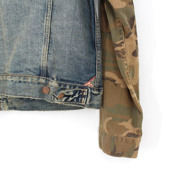 NWT Ralph Lauren Denim & Supply Distressed Denim Jacket Camo Sleeves Medium NEW - Picture 5 of 6
